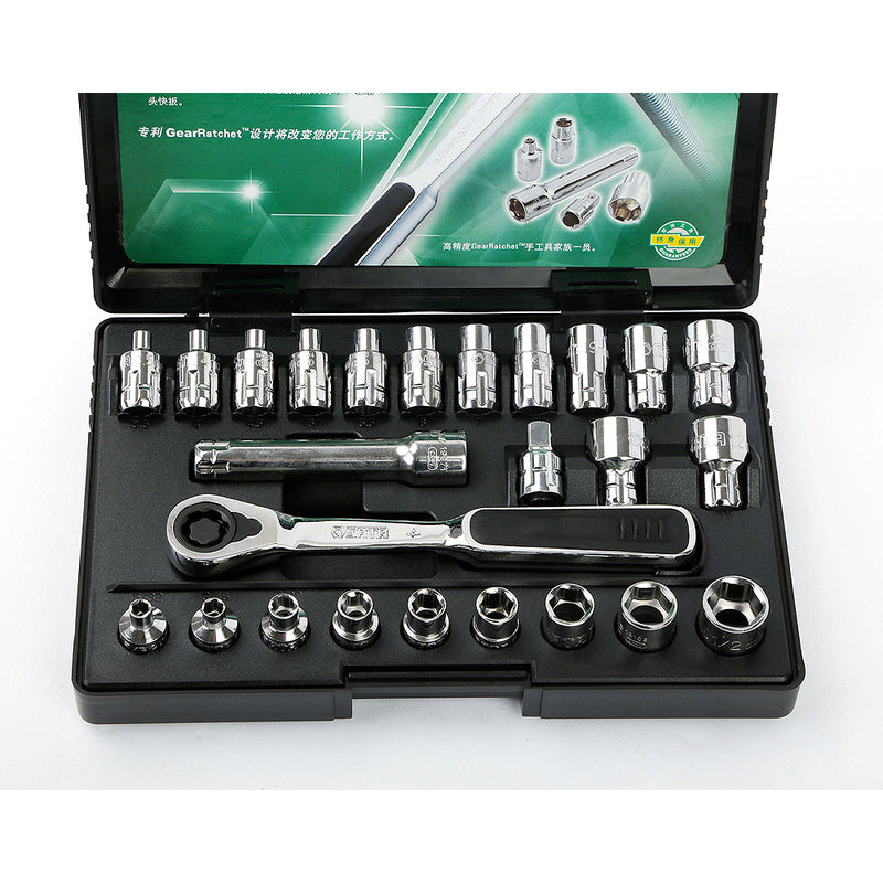 Bộ đầu tuýp xuyên tâm kèm cần siết 25 chi tiết SATA 09131