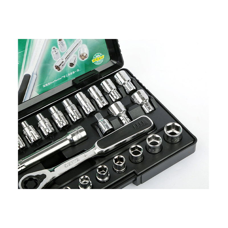Bộ đầu tuýp xuyên tâm kèm cần siết 25 chi tiết SATA 09131
