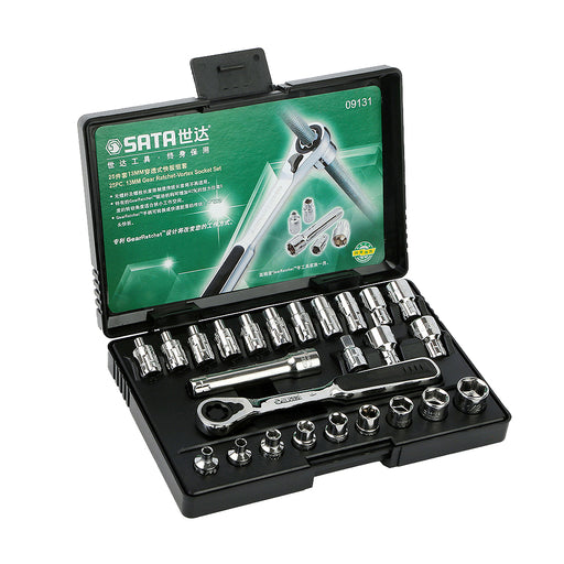 Bộ đầu tuýp xuyên tâm SATA 09131 25 chi tiết, 13mm Drive Pass-Thru Socket Set, hệ mét và inch.