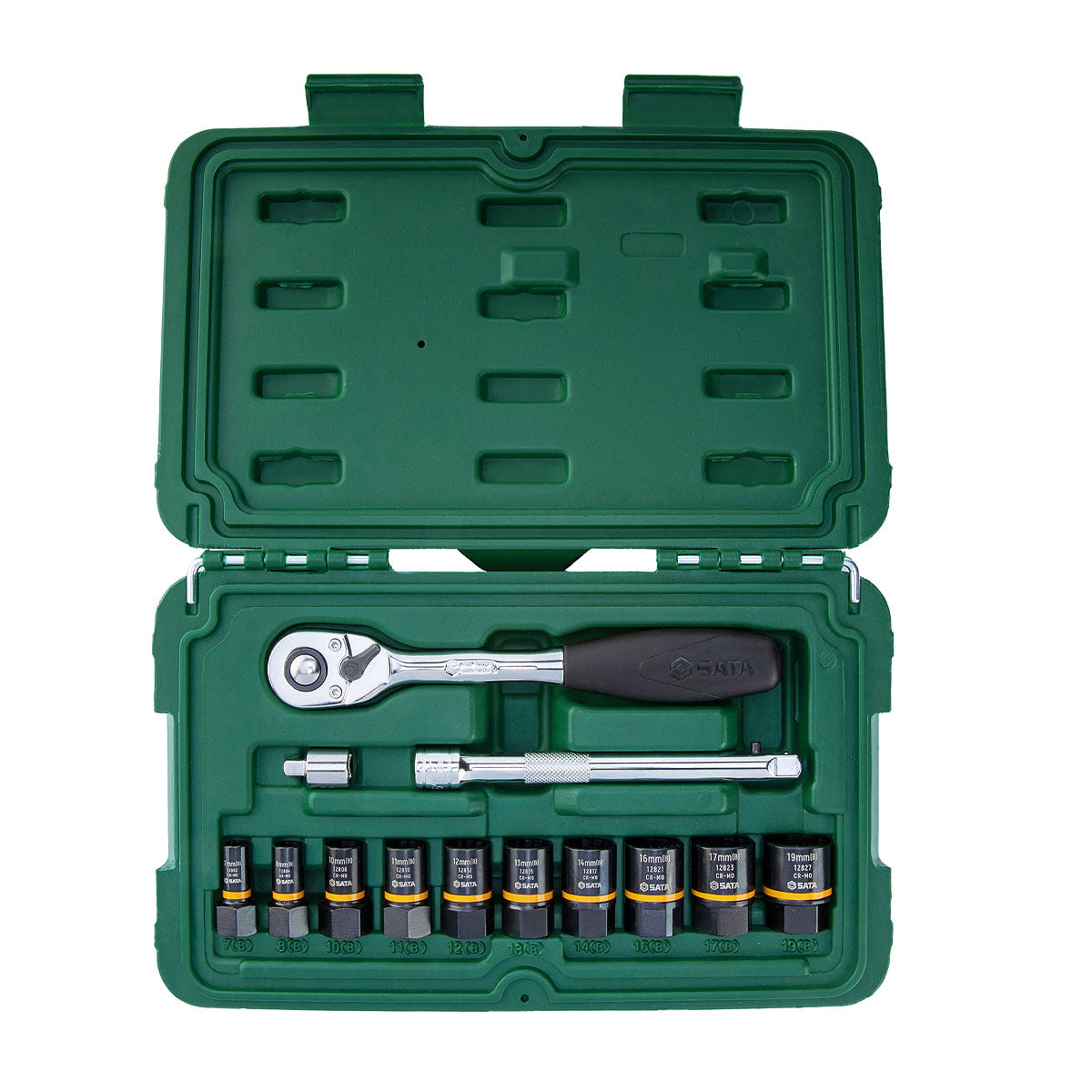 Bộ đầu tuýp mở bu lông gỉ sét SATA 09137 13 chi tiết cốt 1/4 - 3/8 inch chuyên dụng cho bu lông tròn cạnh, rỉ sét.
