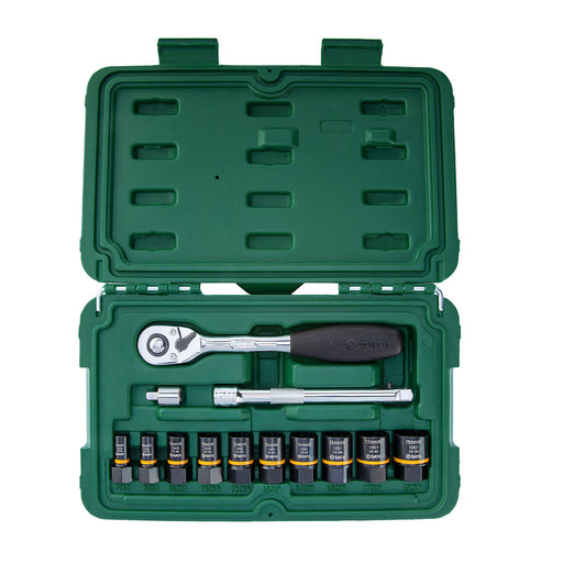 Bộ đầu tuýp mở bu lông gỉ sét SATA 09137 13 chi tiết cốt 1/4 - 3/8 inch chuyên dụng cho bu lông tròn cạnh, rỉ sét.