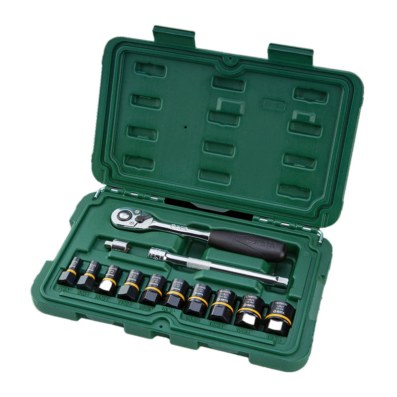 Bộ đầu tuýp mở bu lông gỉ sét, tròn cạnh 13 chi tiết SATA 09137 cốt 1/4 inch - 3/8 inch