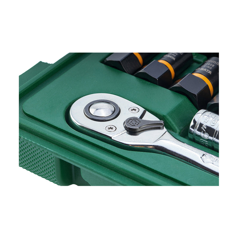 Bộ đầu tuýp tháo ốc hoen gỉ, tròn đầu, kèm cần siết 23 chi tiết SATA 09138 cốt 1/4 inch và 3/8 inch