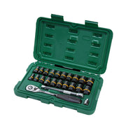 Bộ đầu tuýp tháo ốc hoen gỉ SATA 09138 23 chi tiết cốt 1/4 & 3/8 inch BoltBiter, thép Cr-Mo, oxide đen, hộp nhựa