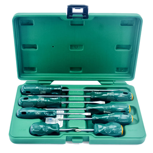 Bộ tua vít 8 chi tiết SATA 09306 dòng A Series, tay cầm nhựa acetate, thân thép hợp kim, hộp bảo quản tiện lợi.