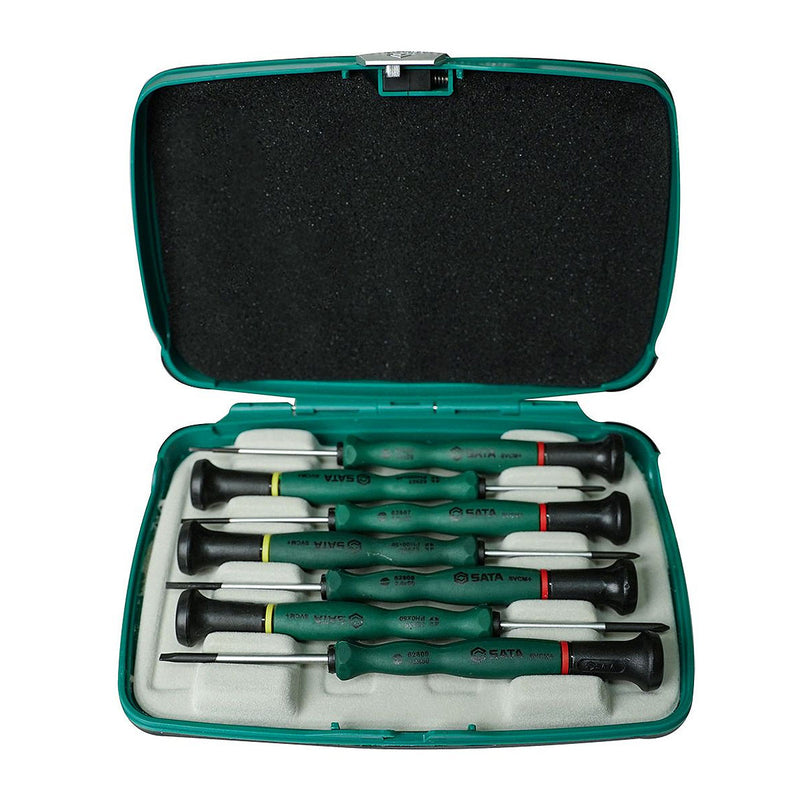 Bộ tua vít điện tử SATA 09314 7 chi tiết đầu bake, dẹp, tay cầm chống trượt, hộp đựng tiện lợi