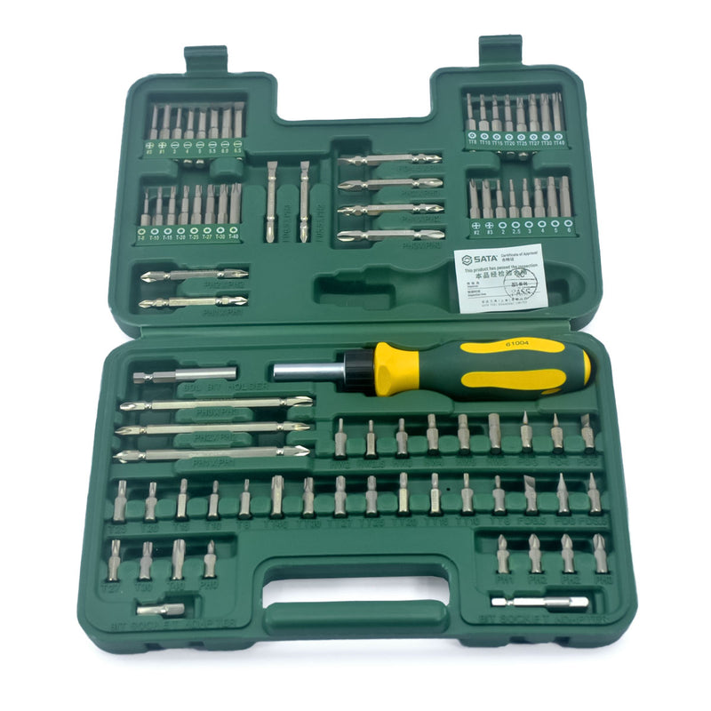 Bộ mũi vặn vít 80 chi tiết SATA 09326 đuôi lục giác 6.35mm, thép Cr-V, tay cầm chống trượt