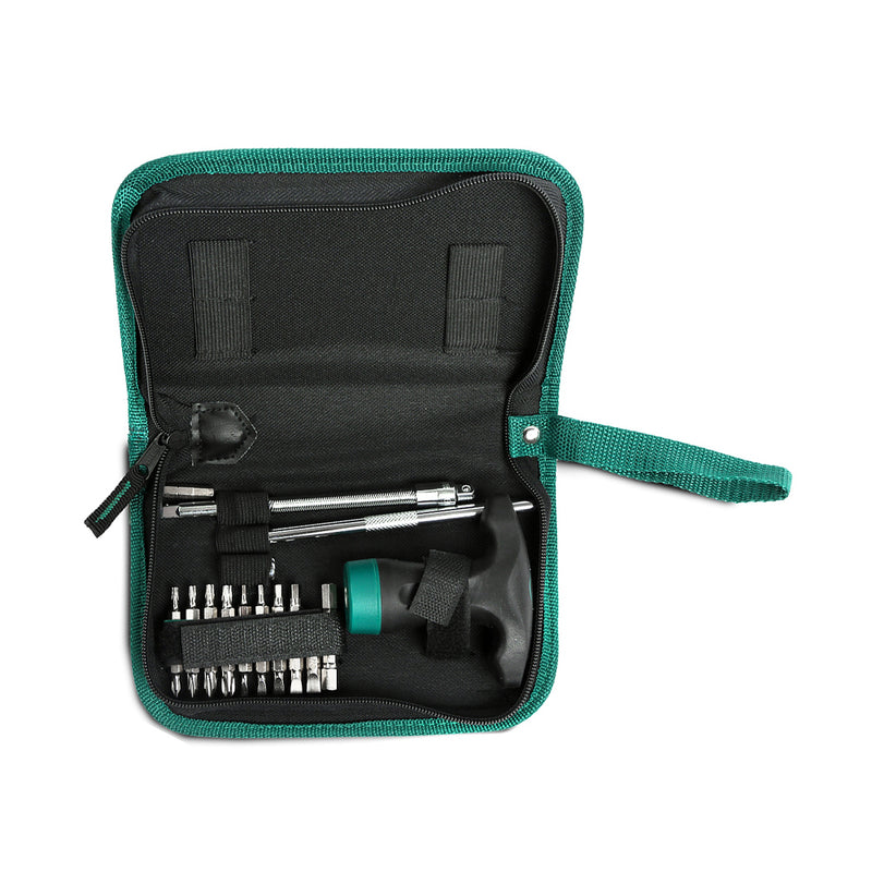 Bộ tua vít 24 chi tiết SATA 09341 tay vặn chữ T tự động đảo chiều, đầu vít thép S2, thân Cr-Mo, hộp đựng chống nước