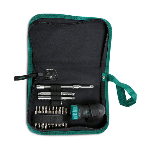Bộ tua vít cán lùn 25 chi tiết SATA 09342 có bánh cóc, đầu vít thép S2, tay cầm chống trượt, tiện dụng cho sửa chữa điện tử, cơ khí