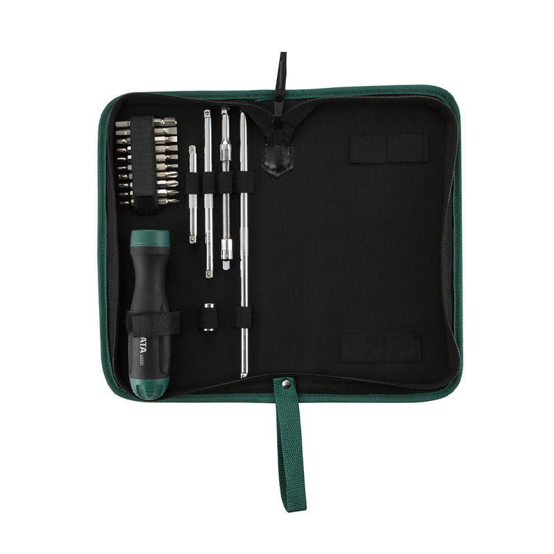 Bộ tua vít, tích hợp tay vặn đảo chiều tự động 26 chi tiết SATA 09343