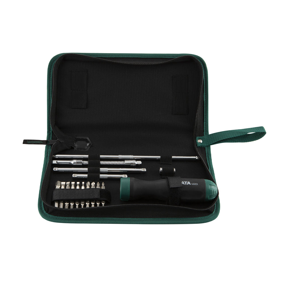 Bộ tua vít đảo chiều tự động SATA 09343 26 chi tiết, tay cầm công thái học, đầu từ tính, thép Cr-Mo-V