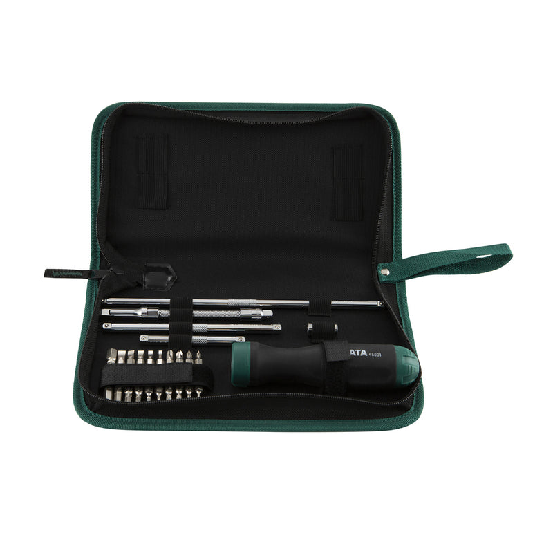 Bộ tua vít đảo chiều tự động SATA 09343 26 chi tiết, tay cầm công thái học, đầu từ tính, thép Cr-Mo-V