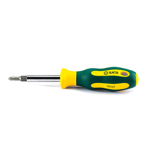 Tua vít đa năng 6 trong 1 SATA 09347 bền bỉ, tay cầm công thái học, thay đổi đầu nhanh chóng.