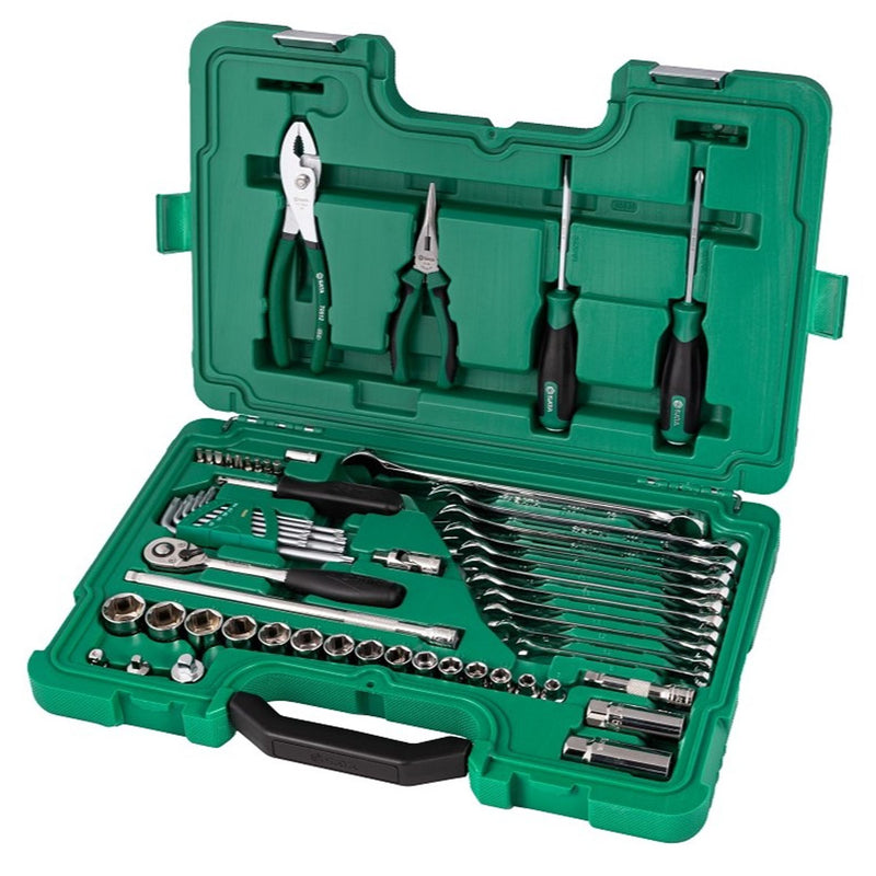 Bộ dụng cụ sửa chữa ô tô chuyên nghiệp 56 chi tiết SATA 09509 - Bộ đồ nghề cơ khí ô tô đa năng, thép Cr-V, hộp nhựa cứng