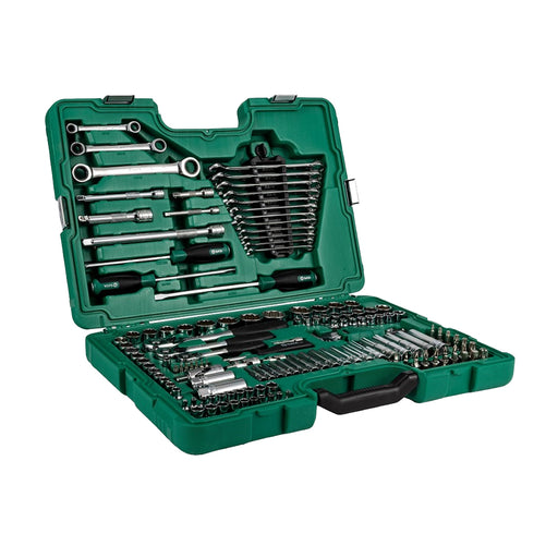 Bộ dụng cụ sửa chữa tổng hợp 150 chi tiết SATA 09510 màu xanh lá, vali nhựa cứng, đầy đủ phụ kiện sửa chữa ô tô, xe máy.