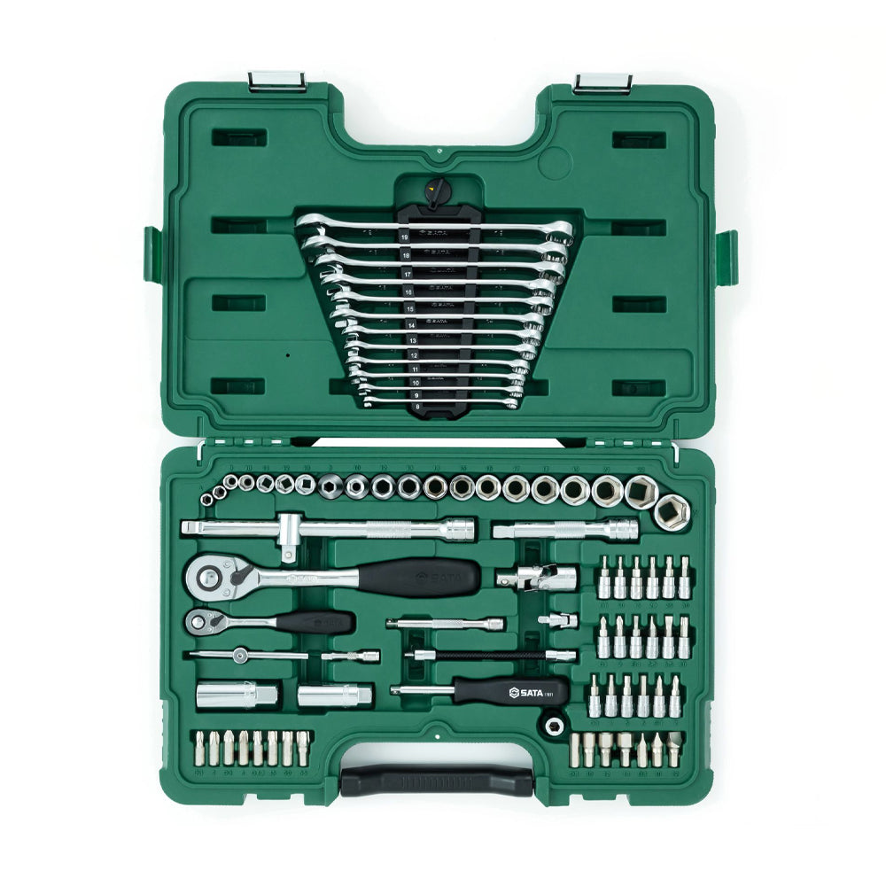 Bộ dụng cụ cơ khí SATA 80 chi tiết, sửa chữa ô tô, xe máy, thép Cr-V, hộp nhựa.