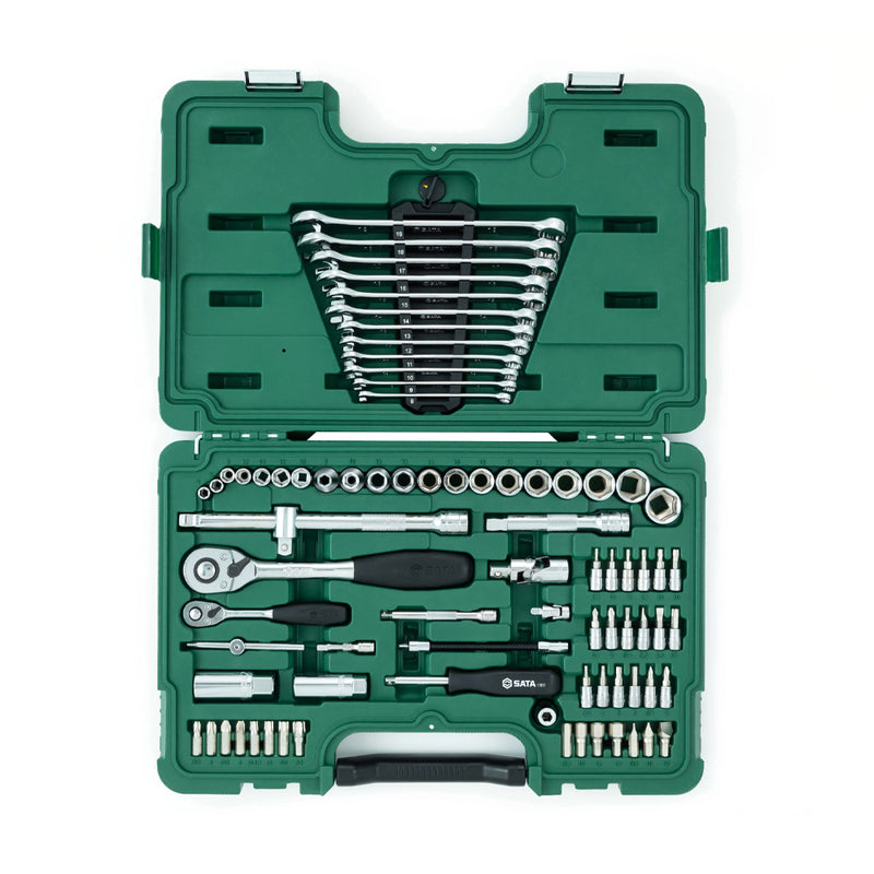 Bộ dụng cụ cơ khí SATA 80 chi tiết, sửa chữa ô tô, xe máy, thép Cr-V, hộp nhựa.