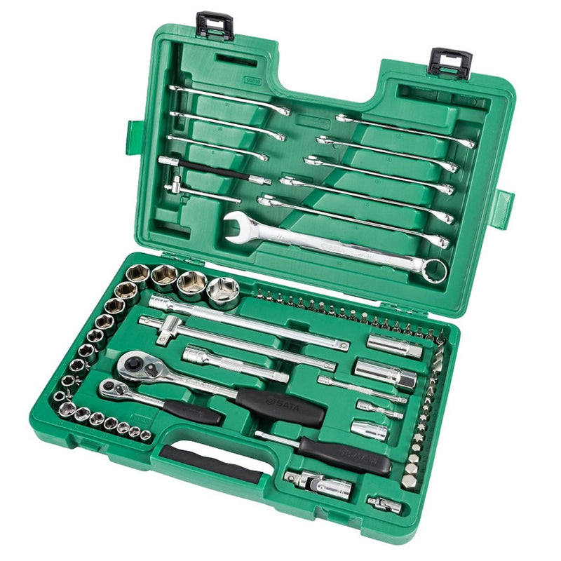 Bộ cờ lê, đầu tuýp 76 chi tiết SATA 09519 cốt 1/4 & 1/2 inch chuyên dụng cho sửa chữa ô tô, xe máy, cơ khí.