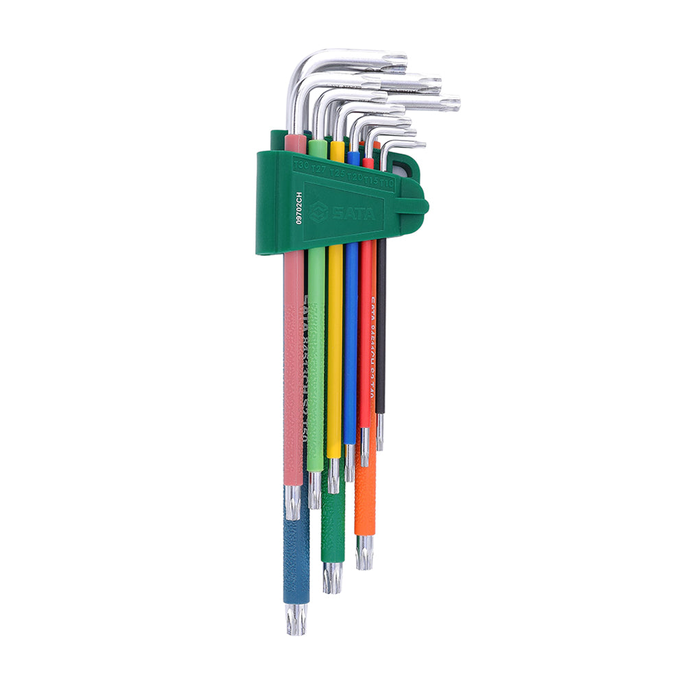 Bộ lục giác đầu sao có lỗ, thân dài, có màu nhận diện 9 chi tiết SATA 09702CH kích thước từ T10 - T50