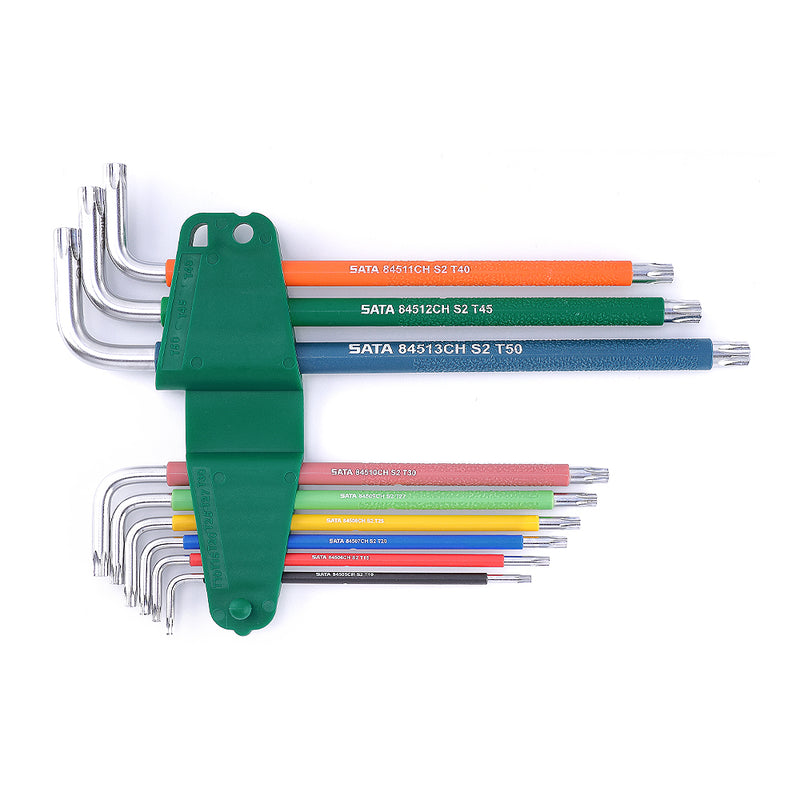 Bộ lục giác đầu sao có lỗ, thân dài, có màu nhận diện 9 chi tiết SATA 09702CH kích thước từ T10 - T50