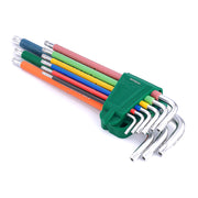 Bộ lục giác đầu sao Torx T10-T50 SATA 09702CH tay dài, có lỗ, 9 chi tiết, nhiều màu sắc, chống trượt.