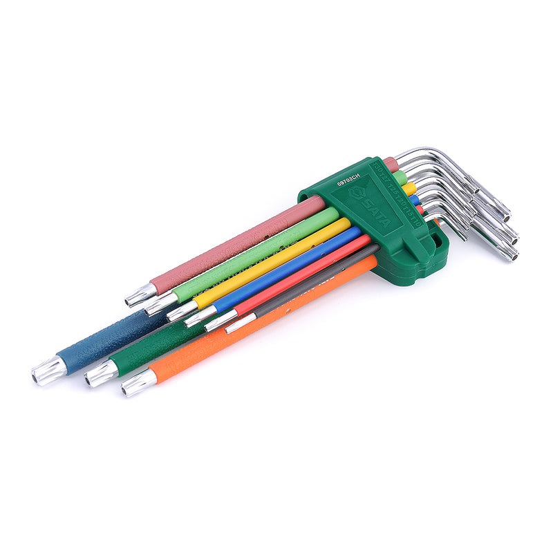 Bộ lục giác đầu sao có lỗ, thân dài, có màu nhận diện 9 chi tiết SATA 09702CH kích thước từ T10 - T50
