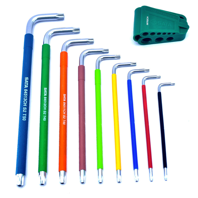 Bộ lục giác đầu sao có lỗ, thân dài, có màu nhận diện 9 chi tiết SATA 09702CH kích thước từ T10 - T50