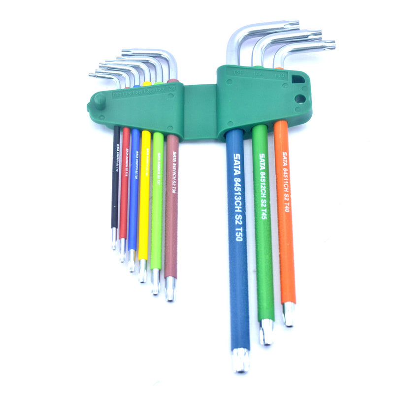 Bộ lục giác đầu sao có lỗ, thân dài, có màu nhận diện 9 chi tiết SATA 09702CH kích thước từ T10 - T50