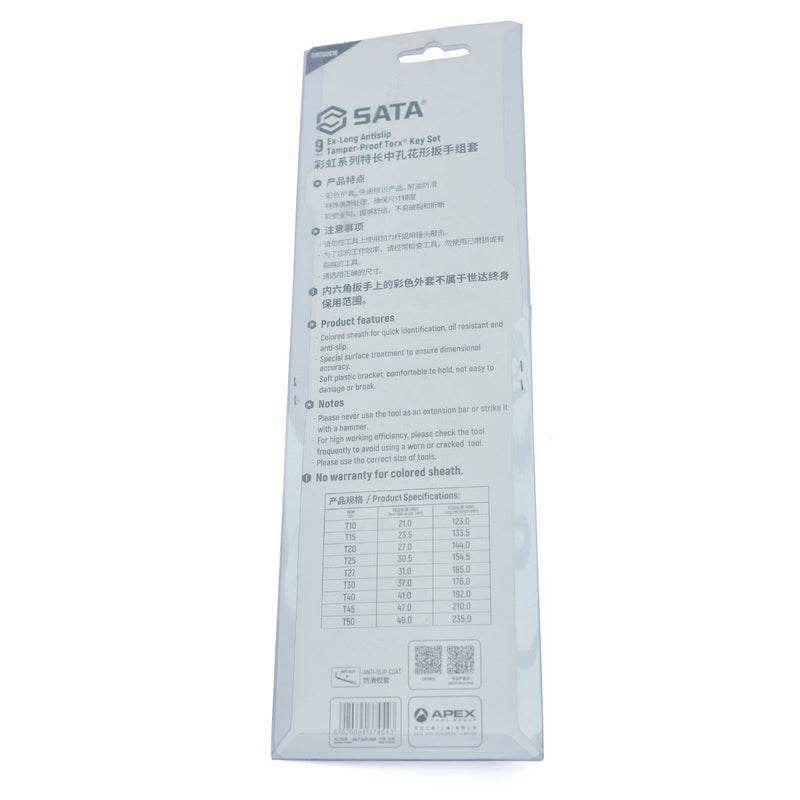 Bộ lục giác đầu sao có lỗ, thân dài, có màu nhận diện 9 chi tiết SATA 09702CH kích thước từ T10 - T50
