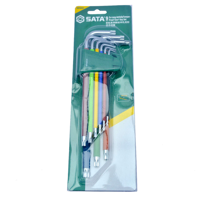 Bộ lục giác đầu sao có lỗ, thân dài, có màu nhận diện 9 chi tiết SATA 09702CH kích thước từ T10 - T50