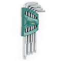 Bộ lục giác đầu sao SATA 09702, 9 chi tiết, cỡ T10-T50, thép S2, mạ chrome, tay dài, có lỗ bảo mật.