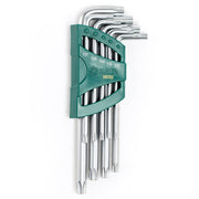 Bộ lục giác đầu sao SATA 09702, 9 chi tiết, cỡ T10-T50, thép S2, mạ chrome, tay dài, có lỗ bảo mật.