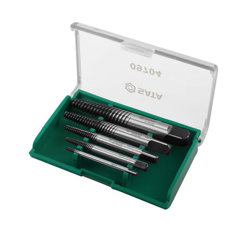 Bộ mũi taro lấy ốc gãy SATA 09704, 5 chi tiết, thép Cr-Mo, hộp đựng tiện lợi