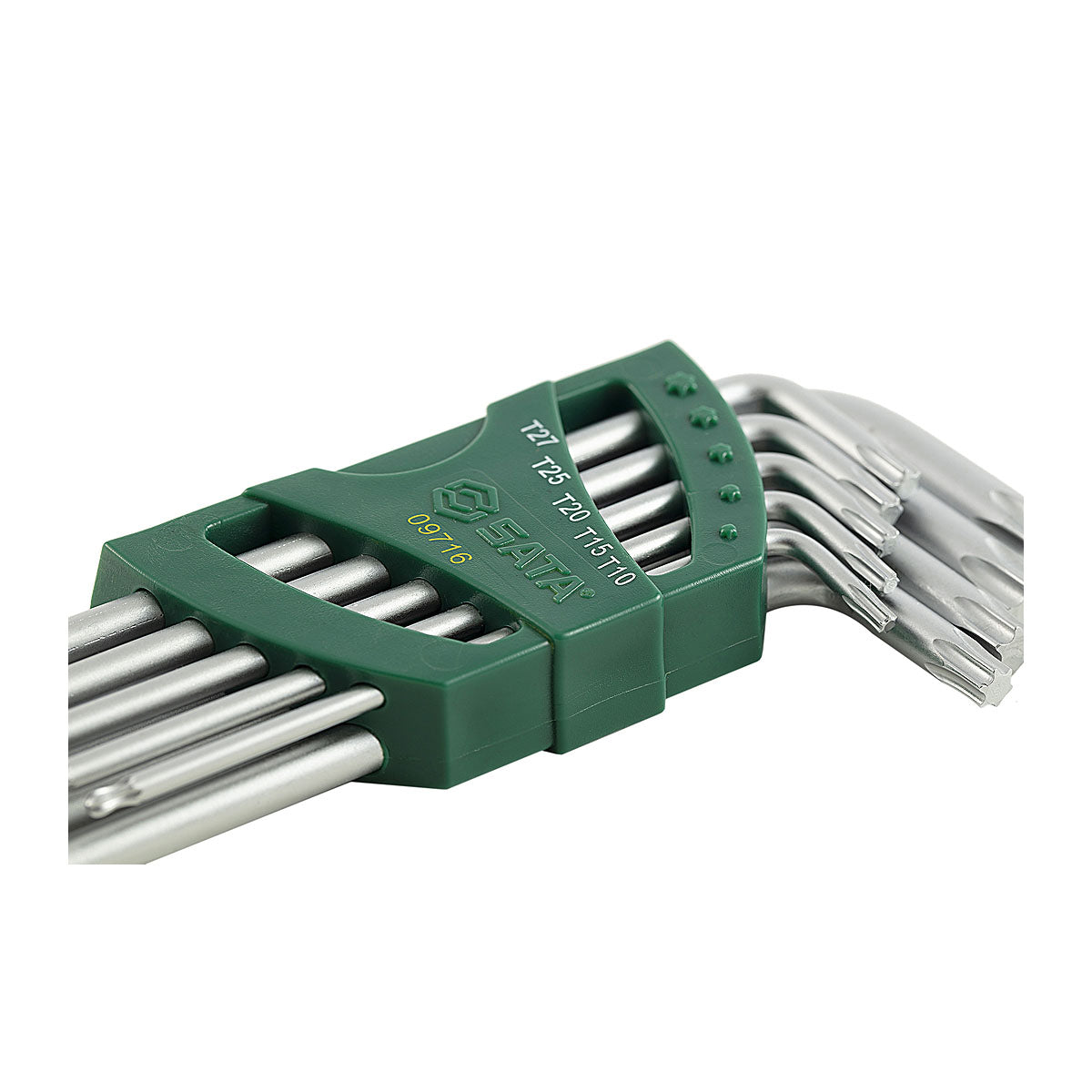 Bộ lục giác sao có đầu bi 9 chi tiết SATA 09716, vật liệu thép S2 mạc chrome mờ, loại siêu dài
