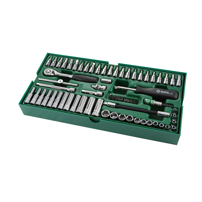 Bộ khay đầu tuýp, kèm cần siết tự động 66 chi tiết SATA 09901 cốt 1/4 inch