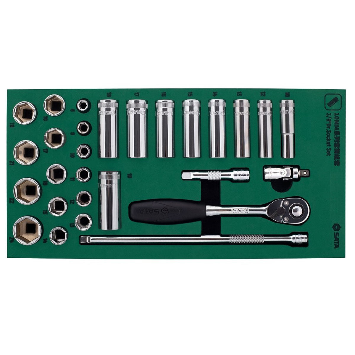 Bộ khay đầu tuýp 33 chi tiết SATA 09902 cốt 3/8 inch