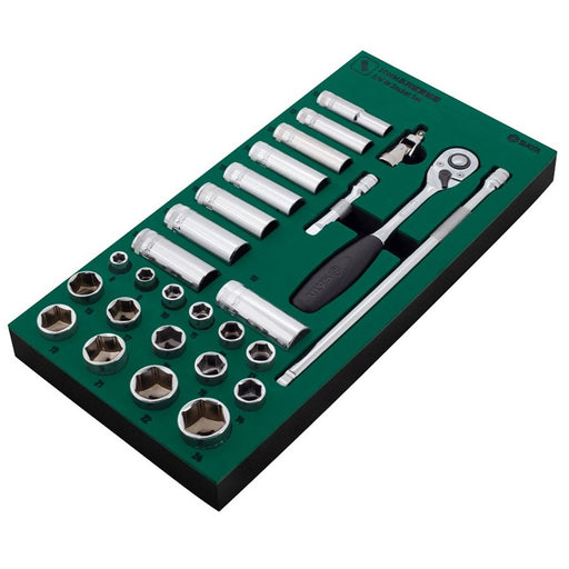Bộ khay đầu tuýp 33 chi tiết SATA 09902 cốt 3/8 inch - dụng cụ sửa chữa ô tô, xe máy, máy công nghiệp