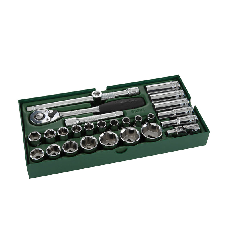 Bộ khay đầu tuýp, kèm cần siết tự động 27 chi tiết SATA 09903 cốt 1/2 inch