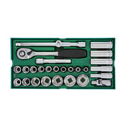 Bộ khay đầu tuýp SATA 09903 27 chi tiết, cốt 1/2 inch, Cr-V, 6 cạnh