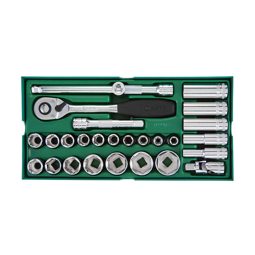 Bộ khay đầu tuýp SATA 09903 27 chi tiết, cốt 1/2 inch, Cr-V, 6 cạnh