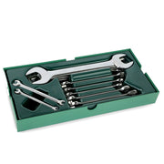Bộ khay cờ lê hai đầu miệng 10 chi tiết SATA 09904 kích thước 6mm-32mm, thép Cr-V mạ Chrome bóng.