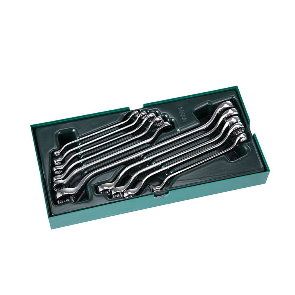 Bộ khay 10 cờ lê hai đầu vòng SATA 09905 6mm-27mm góc lệch 40° mạ Chrome cao cấp