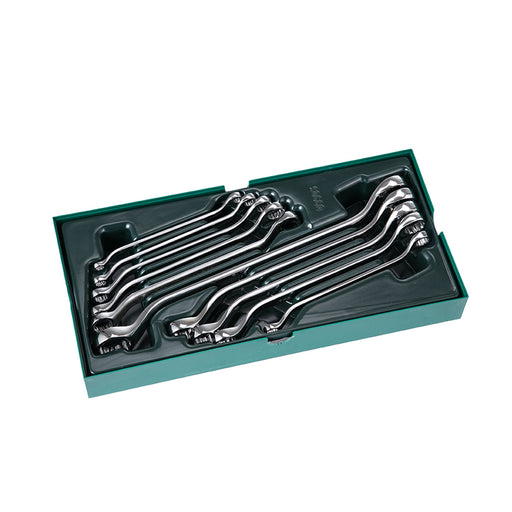 Bộ khay 10 cờ lê hai đầu vòng SATA 09905 6mm-27mm góc lệch 40° mạ Chrome cao cấp