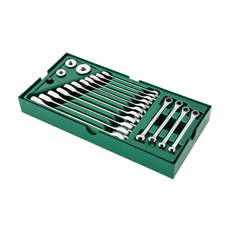 Bộ khay cờ lê vòng miệng tự động, hệ mét, 19 chi tiết SATA 09908 kích thước từ 5.5mm - 27mm