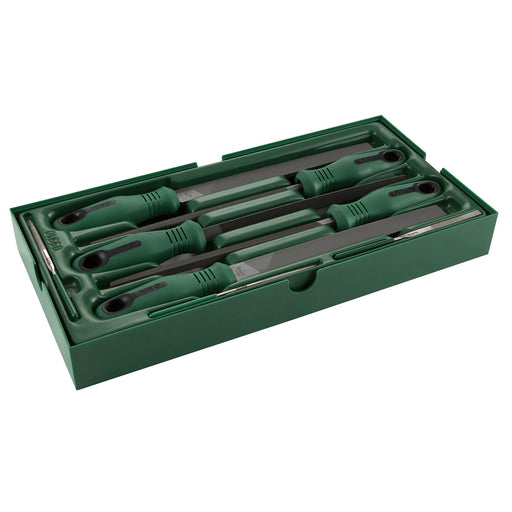Bộ khay dũa 8 chi tiết SATA 09910 - Dụng cụ mài kim loại chuyên nghiệp, tay cầm chống trượt.