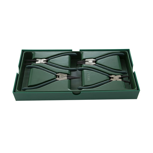 Bộ kìm mở phe 4 chi tiết SATA 09911, thép Cr-V, mạ đen Oxide, tay cầm nhựa, mở phe Ø19-60mm