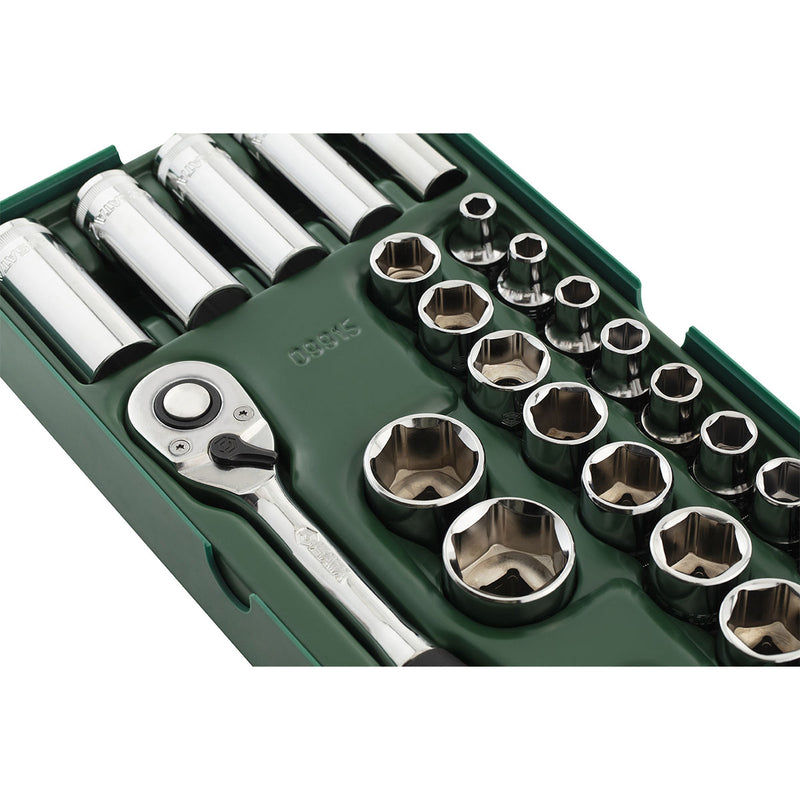 Bộ khay đầu tuýp và cần siết tự động 26 chi tiết SATA 09915 cốt 1/2 inch