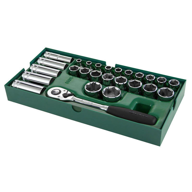 Bộ khay đầu tuýp và cần siết tự động 26 chi tiết SATA 09915 cốt 1/2 inch
