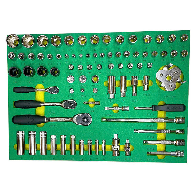 Bộ 2 khay dụng cụ tổng hợp, chuyên bảo trì xe ô tô cơ bản, 121 chi tiết SATA 09922