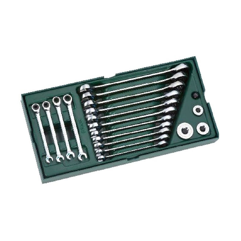 Bộ khay cờ lê vòng miệng tự động, kèm đầu chuyển cốt 19 chi tiết SATA 09925A kích thước từ 5.5mm - 19mm